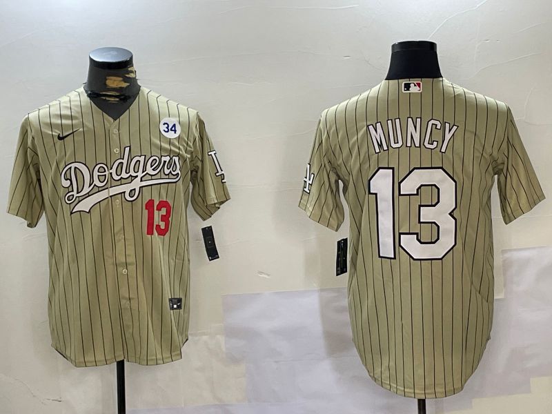 Men Los Angeles Dodgers 13 Muncy Green Stripe Game 2024 Nike MLB Jersey style 2